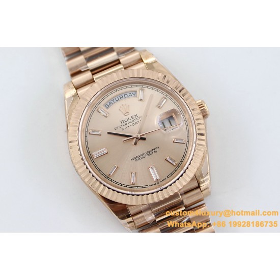 Rolex - DayDate 40mm Flt RG/RG Rose Gold Baug. Diam TWS A2836