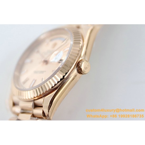 Rolex - DayDate 40mm Flt RG/RG Rose Gold Baug. Diam TWS A2836