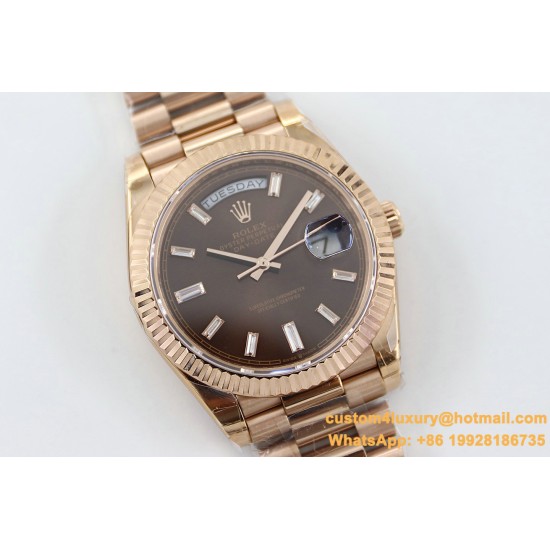 Rolex - DayDate 40mm Flt RG/RG Brown Baug. Diam TWS A2836