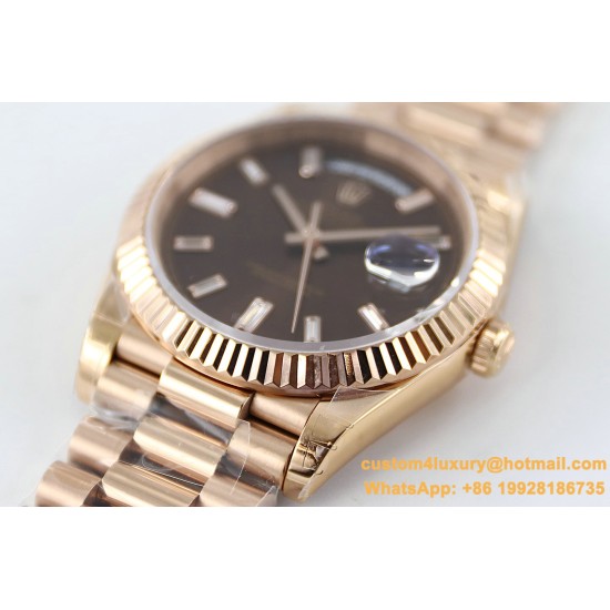 Rolex - DayDate 40mm Flt RG/RG Brown Baug. Diam TWS A2836