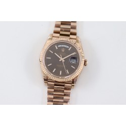 Rolex - DayDate 40mm Flt RG/RG Brown Textured Diam TWS A2836