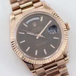 Rolex - DayDate 40mm Flt RG/RG Brown Textured Diam TWS A2836