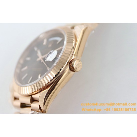 Rolex - DayDate 40mm Flt RG/RG Brown Textured Diam TWS A2836