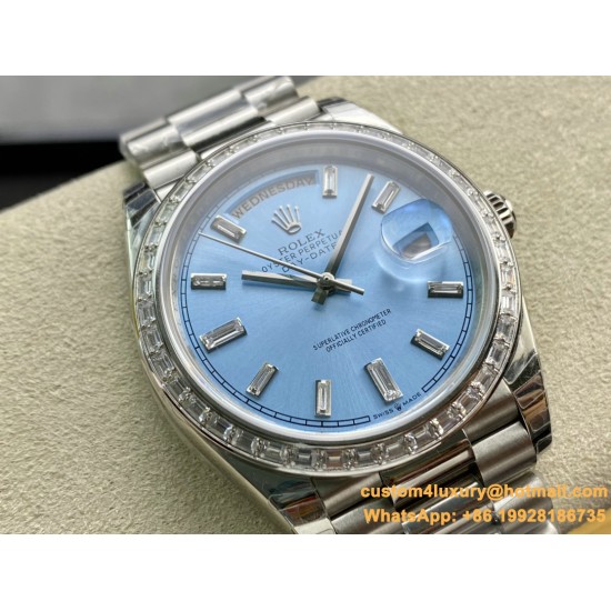 DayDate 228349 40mm Pres SS/SS Ice Blue/Dia EWF A3255