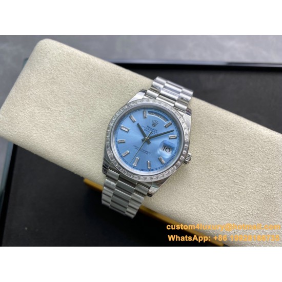 DayDate 228349 40mm Pres SS/SS Ice Blue/Dia EWF A3255