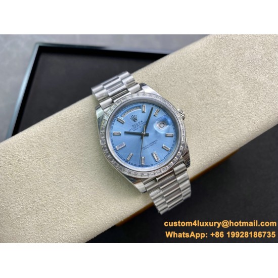 DayDate 228349 40mm Pres SS/SS Ice Blue/Dia EWF A3255