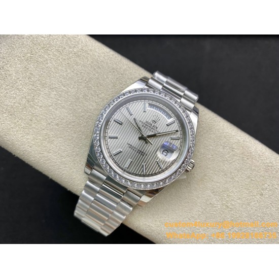 Rolex - DayDate 40mm Pres SS/SS Patterned Silver Stk Flut EWF VR3255